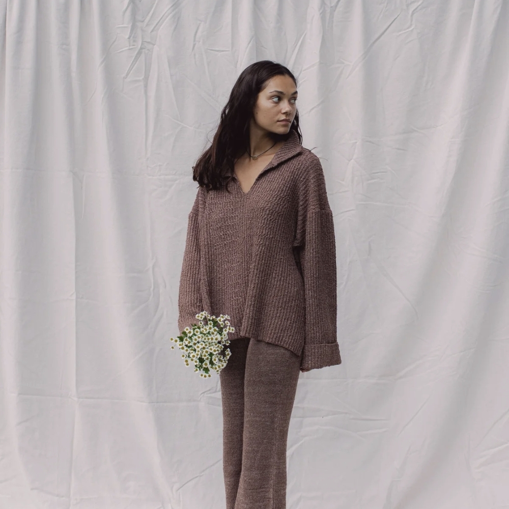 Chic Brown Knit Sweater and Pants Set